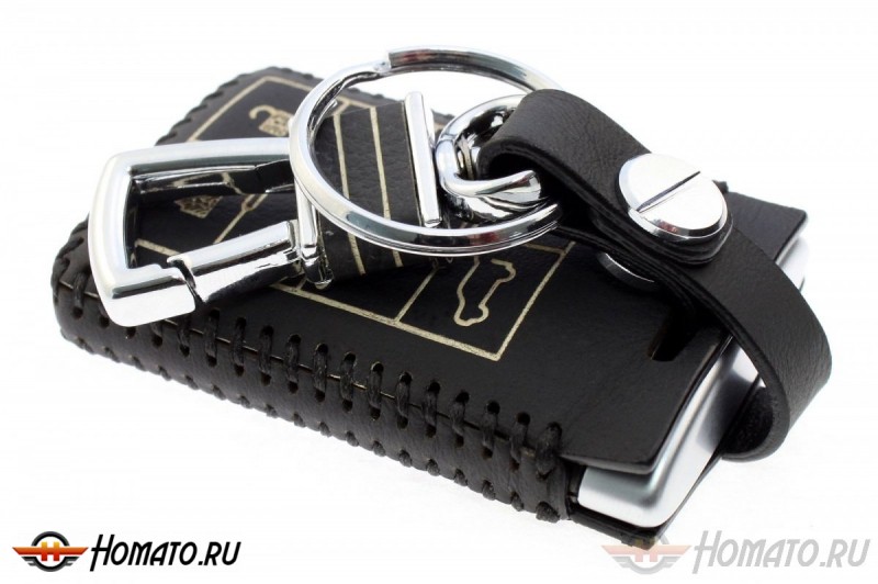 Чехол с карабином для ключа Cadillac (Брелок) "String", Цвет кожи: Черный