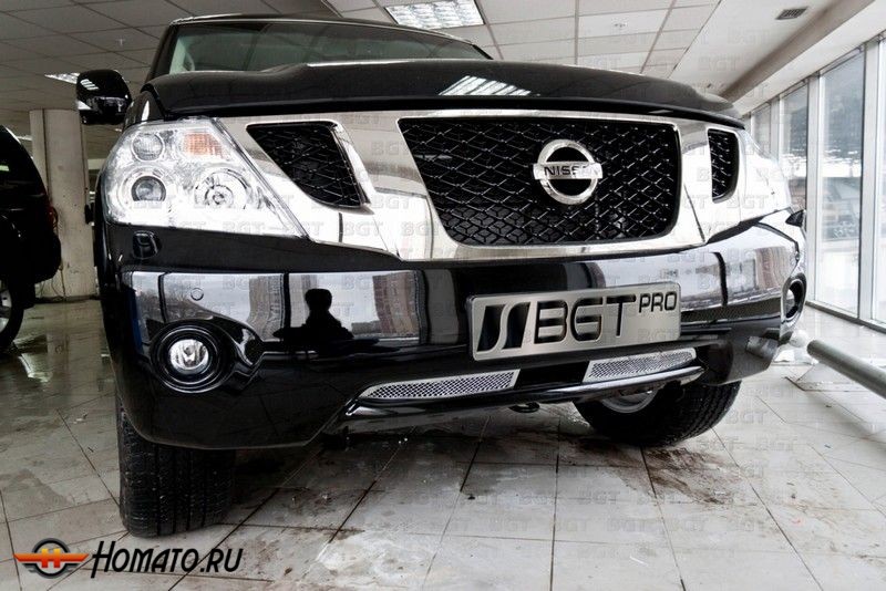 Решетка в бампер для Nissan Patrol 2010+ | Тип: сетка | Нижняя