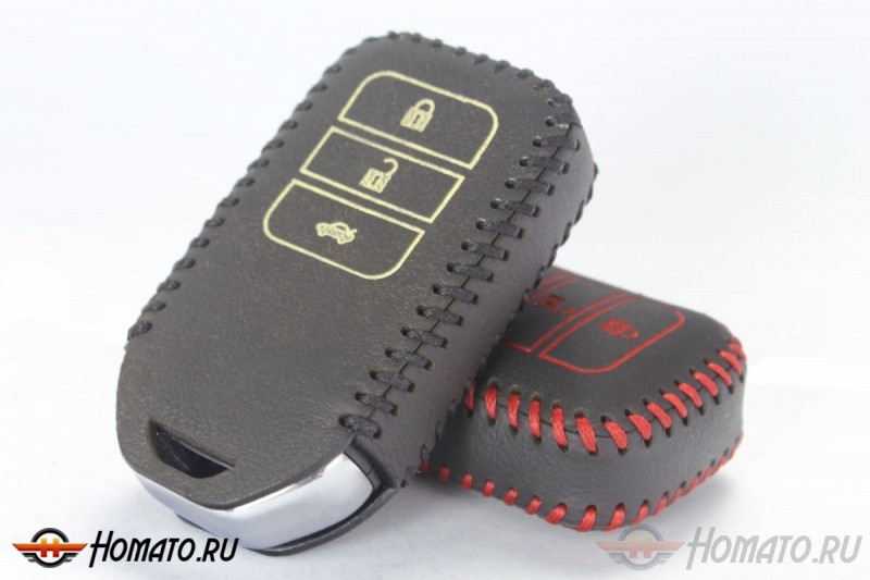 Чехол с карабином для ключа Honda (Брелок) "String", Цвет кожи: Черный