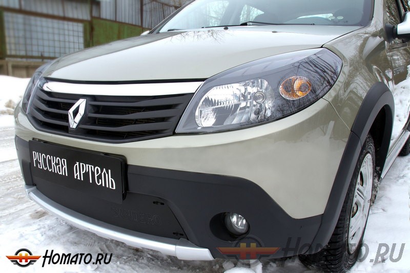 Зимняя заглушка решетки переднего бампера Renault Sandero Stepway (2009-2013) | шагрень