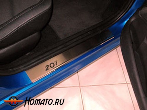 Накладки на пороги с логотипом для Peugeot 207 5d 2006+ | нержавейка