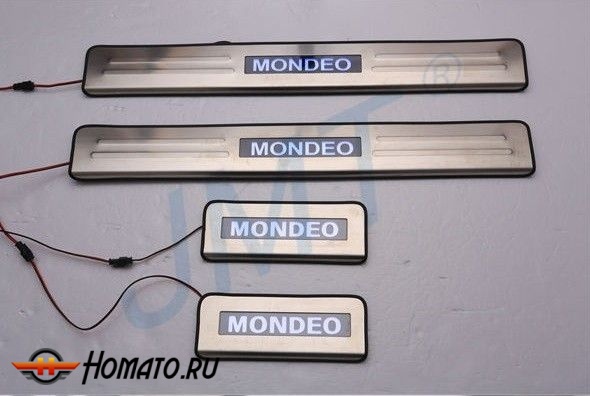 Накладки на дверные пороги с LED подстветкой, нерж. для FORD Mondeo