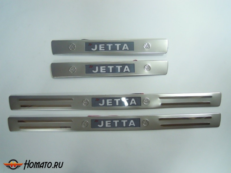 Накладки на дверные пороги с логотипом и LED подсветкой, нерж. для VW Jetta VI "11-