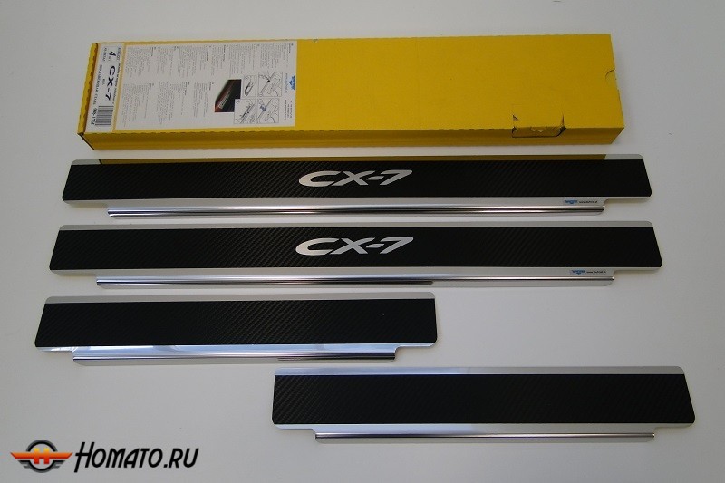 Накладки на пороги для Mazda CX-7 (2007-2012) | карбон + нержавейка