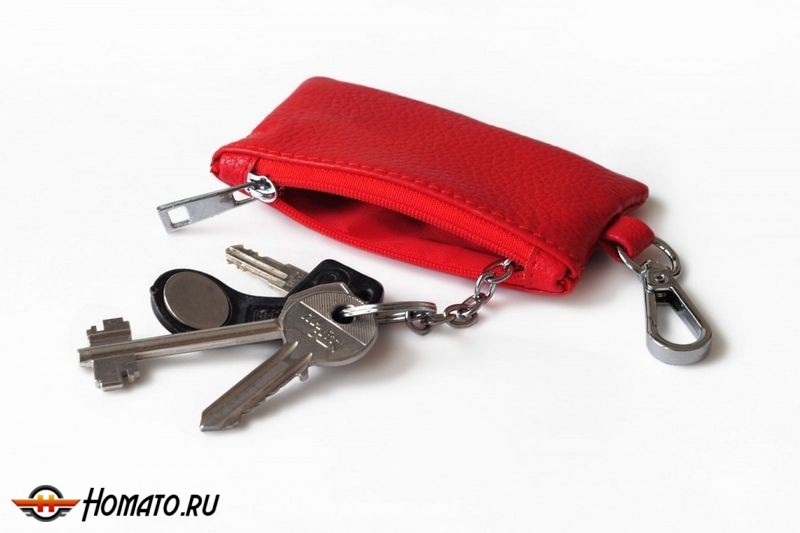 Чехол для ключей "Volvo", Универсальный, Кожаный с Металическим значком, Цвет: Красный