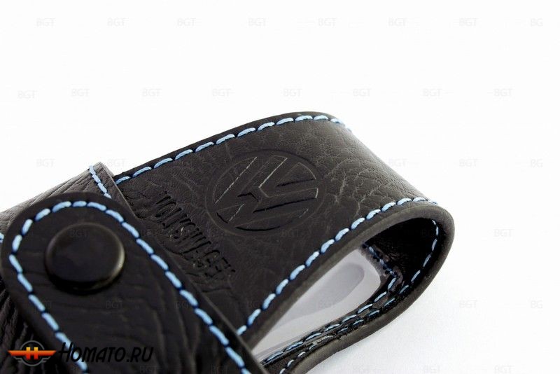 Брелок «кожаный чехол» для ключа Volkswagen Touareg II «2010-» с голубой нитью