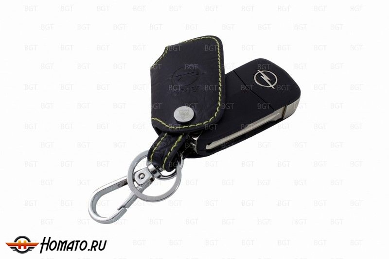 Брелок «кожаный чехол» для ключа Opel Astra c желтой нитью