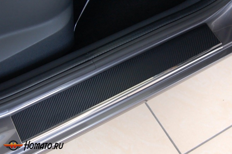 Накладки на пороги для Peugeot 308 2013+ (5d)  | карбон + нержавейка