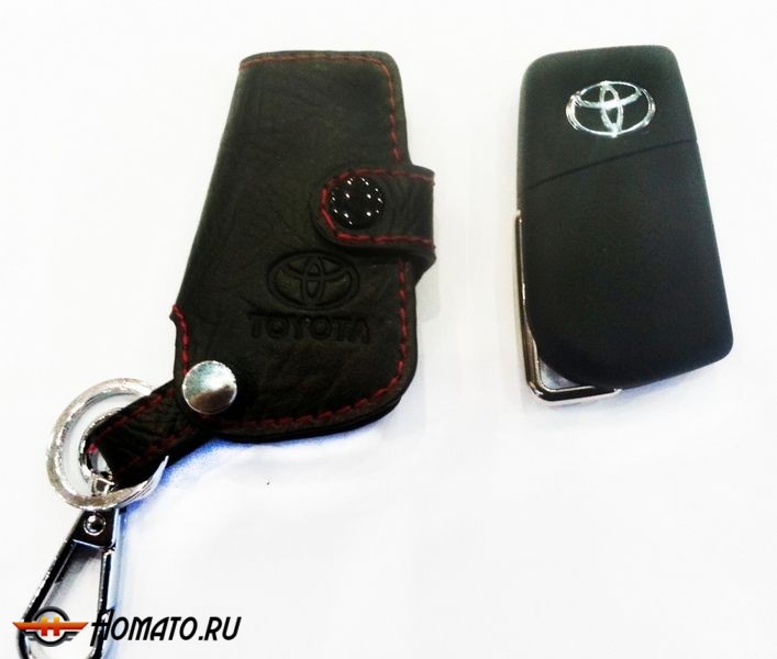 Чехол для ключа Toyota «Брелок», Кожаный, Цвет нити: Красный вар.2