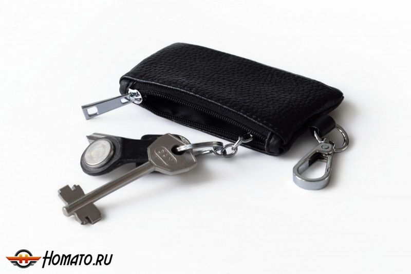 Чехол для ключей "Volvo", Универсальный, Кожаный с Металическим значком, Цвет: Черный