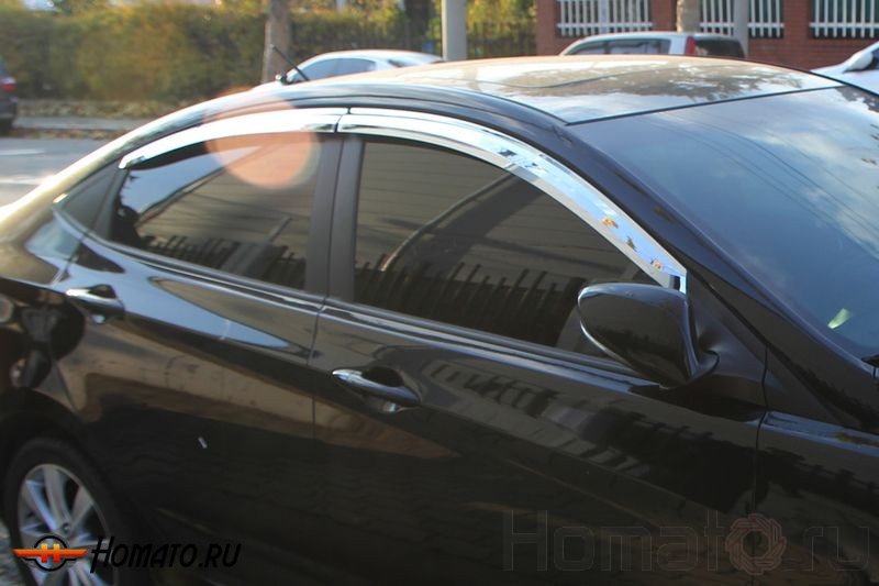 Хром дефлекторы окон Autoclover «Корея» для Hyundai Solaris Sedan