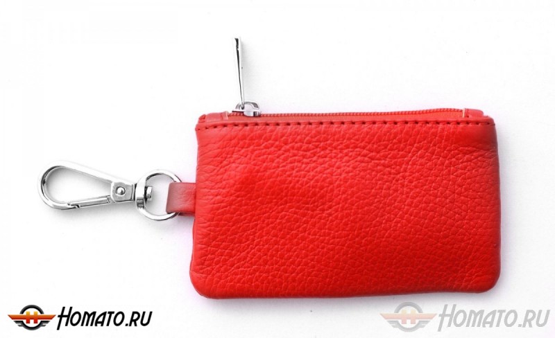 Чехол для ключей "Skoda", Универсальный, Кожаный с Металическим значком, Цвет: Красный