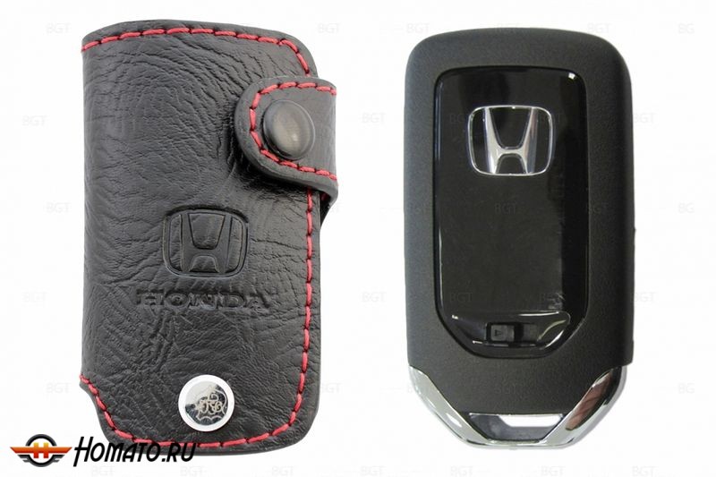 Чехол для ключа Honda Accord «2013+» «Брелок», Кожаный, Цвет нити: Красный