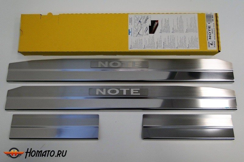 Накладки на пороги с логотипом для Nissan Note (2005-2013) | нержавейка