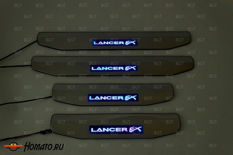 Накладки на пороги с подсветкой для Mitsubishi Lancer X вар.2