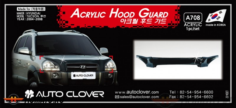 Дефлектор капота (акрил) Autoclover «Корея» для Hyundai Tucson 2004-2008