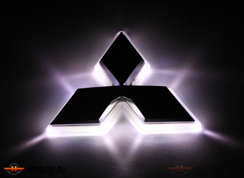 Эмблема со светодиодной подсветкой Mitsubishi красного и белого цвета (95x64)