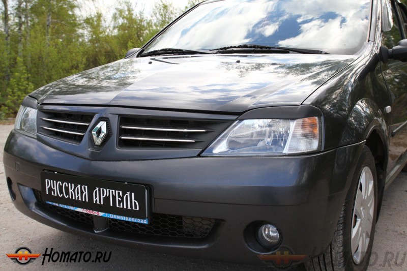 Накладки на передние фары (реснички) для Renault Logan 2004+/2010+ | глянец (под покраску)