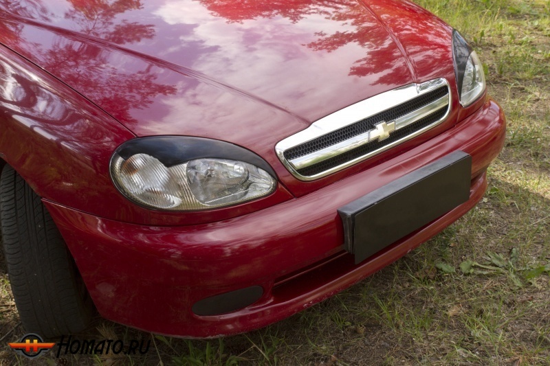 Накладки на передние фары (реснички) Chevrolet Lanos 2005-2009 | глянец (под покраску)
