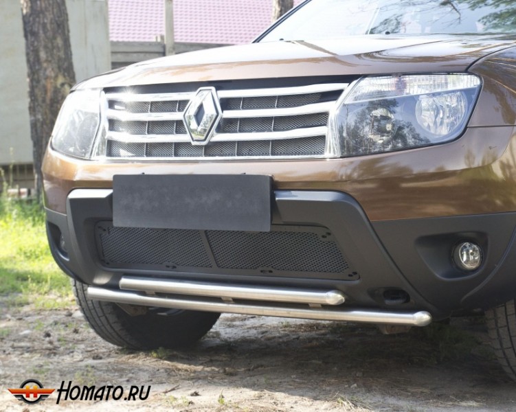 Защитная сетка переднего бампера (без дхо и без обвеса) для Renault Duster 2010-2014 | шагрень