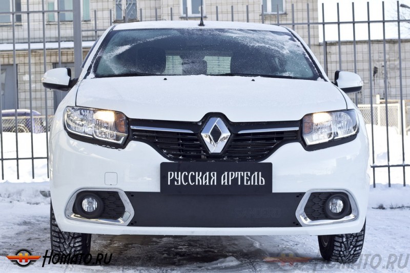 Зимняя заглушка решетки переднего бампера для Renault Sandero 2014+ | шагрень