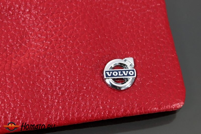 Чехол для ключей "Volvo", Универсальный, Кожаный с Металическим значком, Цвет: Красный