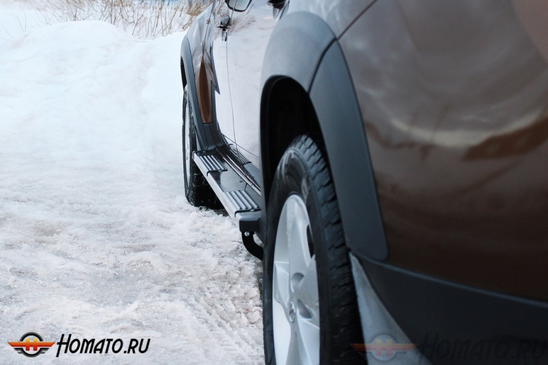 Пороги металлические для Renault Duster 2010+/2015+ | Цвет: черный муар
 | вариант 1