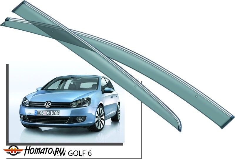 Дефлекторы боковых окон с хромированным молдингом, OEM Style для VW Golf VI