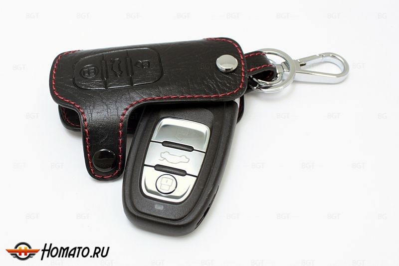 Чехол для ключа Audi «Брелок», Кожаный, Цвет нити: Красный