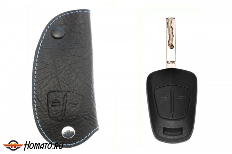 Брелок «кожаный чехол» для ключа Opel Antara с голубой нитью