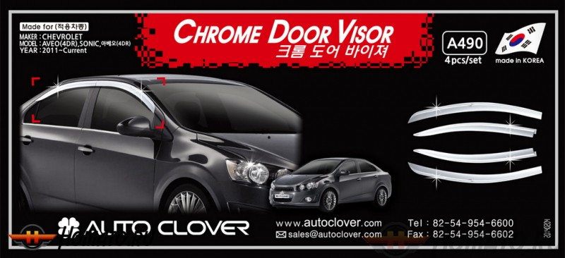 Хром дефлекторы окон Autoclover «Корея» для Chevrolet Aveo 2012+ (седан)