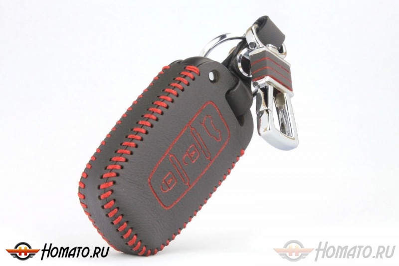 Чехол для ключа Kia, Hyundai, SsangYong (Брелок) "String", Цвет кожи: Черный