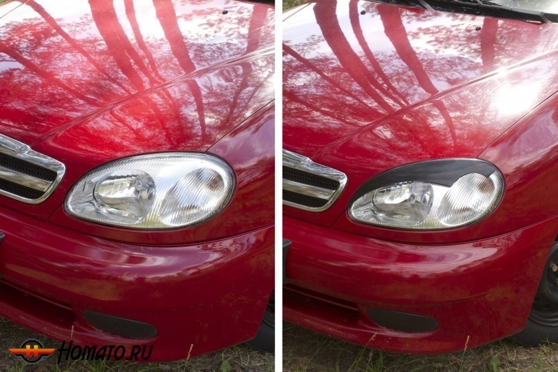 Накладки на передние фары (реснички) Chevrolet Lanos 2005-2009 | глянец (под покраску)