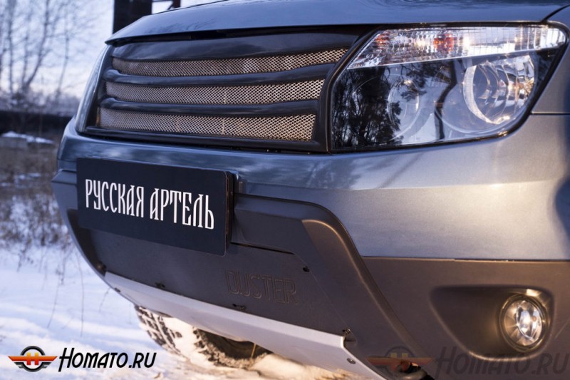 Зимняя заглушка решетки переднего бампера (без «дхо» с обвесом) для Renault Duster 2010-2014 | шагрень