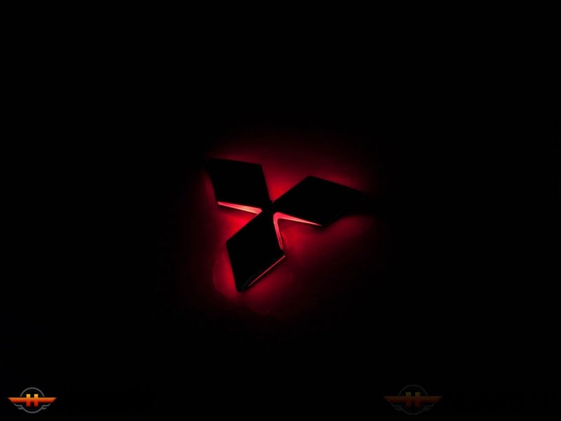 Эмблема со светодиодной подсветкой Mitsubishi красного и белого цвета (89x60)