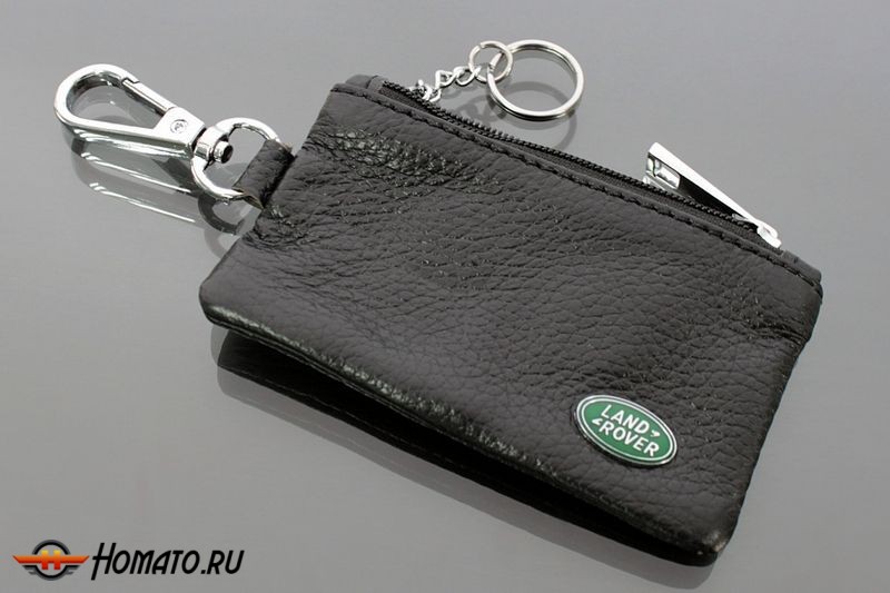 Чехол для ключей "Land Rover", Универсальный, Кожаный с Металическим значком, Цвет: Черный