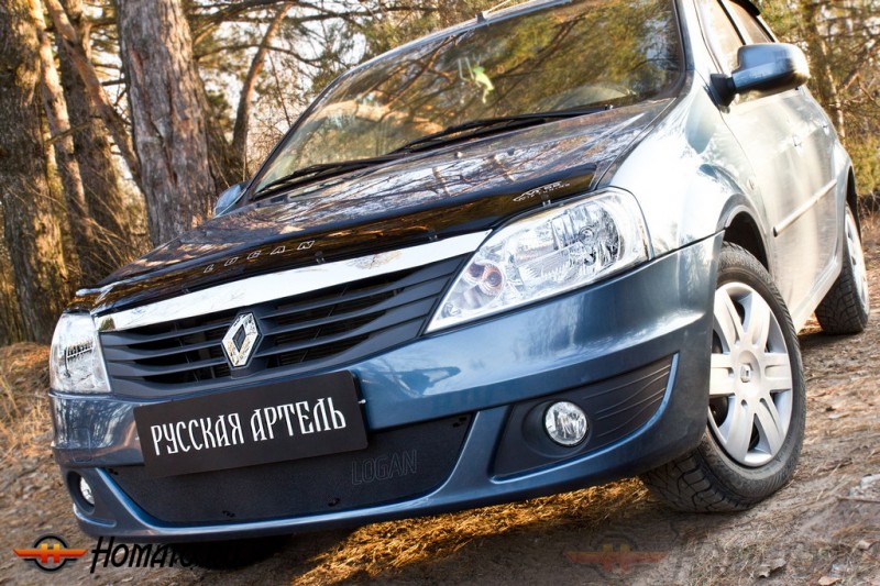 Зимняя заглушка решетки переднего бампера для Renault Logan 2010-2013 | шагрень