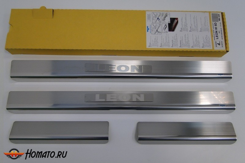 Накладки на пороги с логотипом для Seat Leon 2012+ (5d) | нержавейка