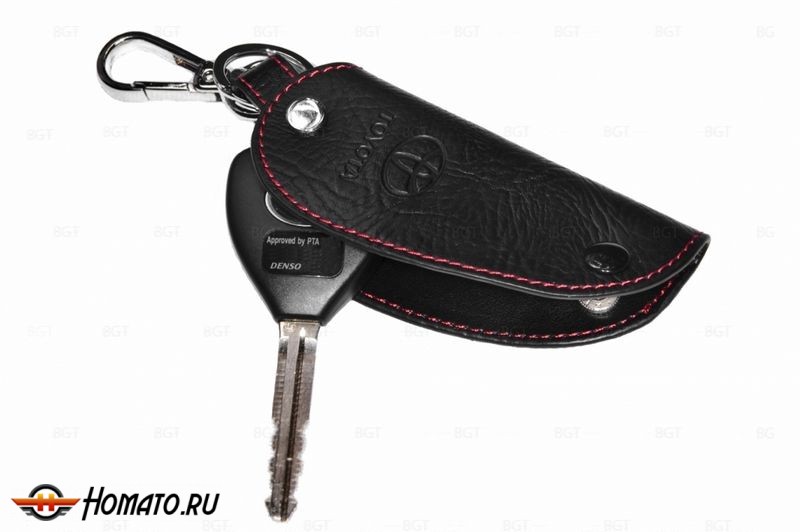 Чехол для ключа Toyota «Брелок», "Camry-club.ru" Кожаный, Цвет нити: Красный, «Camry-club.ru»