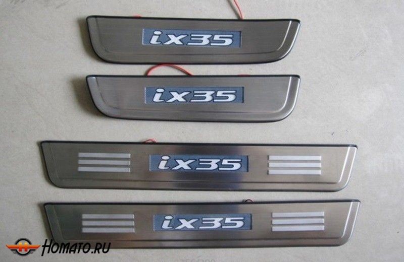 JMT Накладки на дверные пороги с логотипом и LED подсветкой, нерж. для HYUNDAI ix35 "10-/"14-