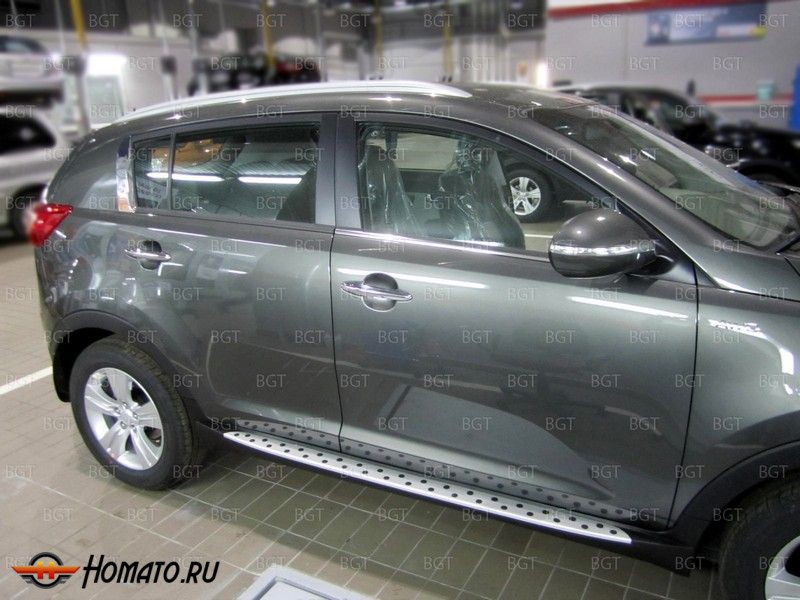 Комплект пластиковых порогов с алюминиевой накладкой для Kia Sportage 3 (2010-2015)