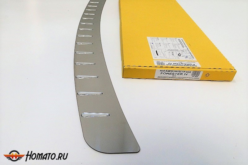 Накладка на задний бампер для Subaru Forester 2013+ | нержавейка + силиконовые вставки, без загиба