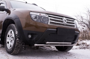 Зимняя заглушка решетки переднего бампера (без «дхо» и обвеса) для Renault Duster 2010-2014 | шагрень