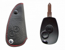 Брелок «кожаный чехол» для ключей Renault Logan, Sandera, Duster с красной нитью «вар.1»