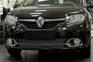Зимняя заглушка решетки переднего бампера (Privilege, Privilege Luxe) для Renault Logan 2014+ | шагрень