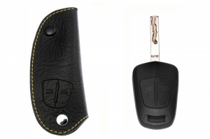 Брелок «кожаный чехол» для ключа Opel Antara с жёлтой нитью