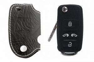 Брелок «кожаный чехол» для ключа Volkswagen Multivan «2003-» с белой нитью