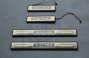 Накладки на дверные пороги с логотипом и LED подсветкой, нерж. для LADA Kalina "13-