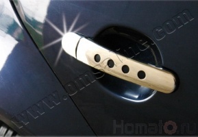 Накладки на дверные ручки, нерж., 4 двери «с отв-тием для чипа» для VW Golf V "03-09"