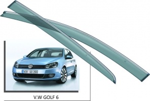 Дефлекторы боковых окон с хромированным молдингом, OEM Style для VW Golf VI